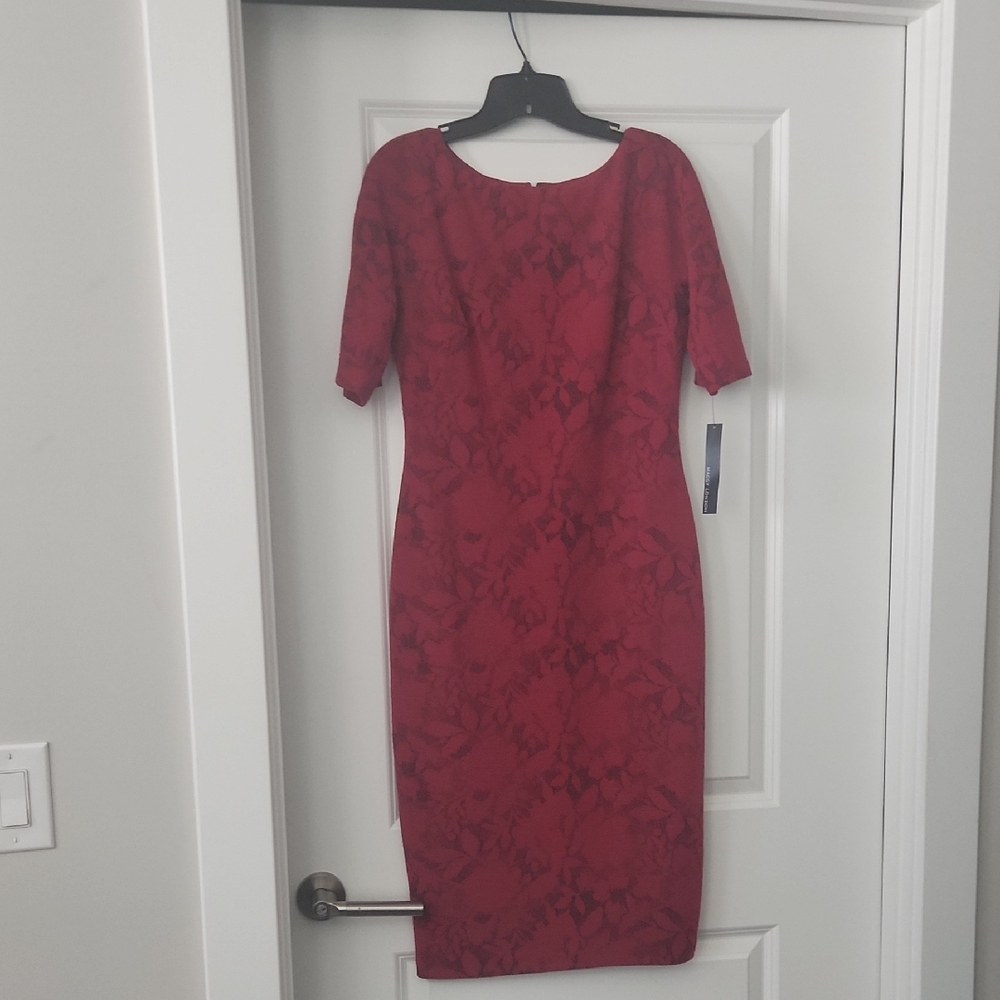 Maggy London Red and Black Lace Midi Dress